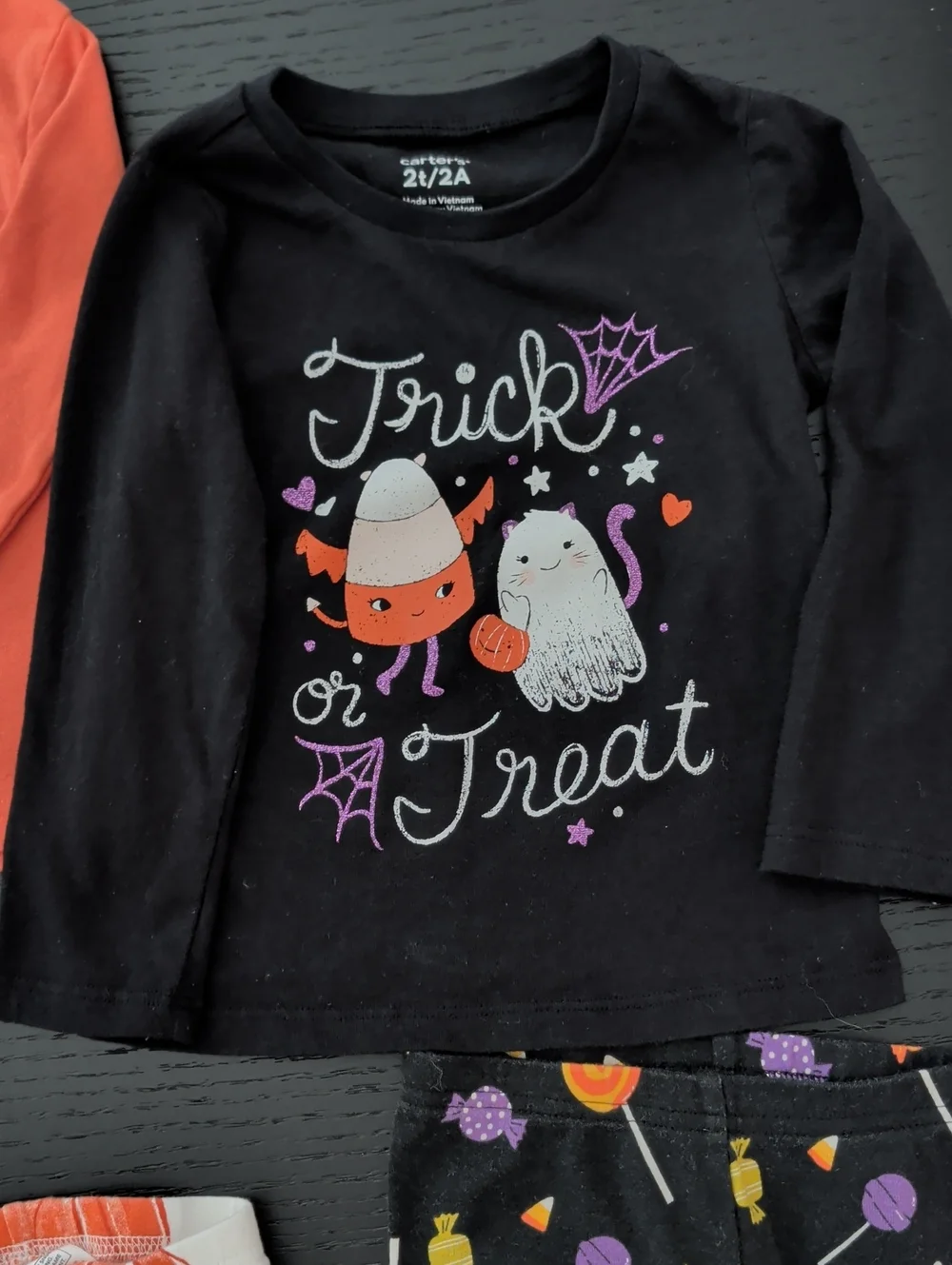 6 Piece Girl Toddler 2T Halloween Clothing Lot Pumpkins Glittery Ghost Candy